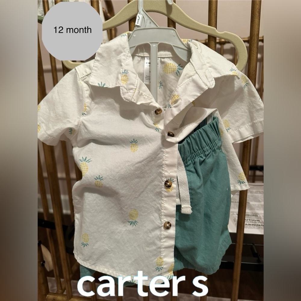 Carters White Shirt with Pineapple Print; Dapper Dude Whale Print Shirt